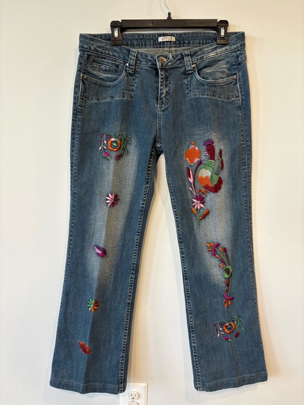 Y2K low rise Embroidered Blue Women's Jeans chicken sz Large